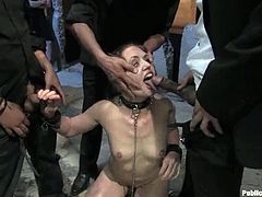 All the gathered people are fans of this gorgeous live sex theater actress Sarah Shevon. This time she is being a dirty sex slave!