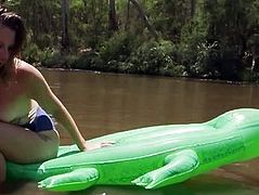 Girls Out West - Amateur cutie on a crocodile