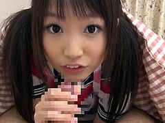 Well well, look what I have under my blanket! It's my sweet, girlish Japanese teen and she wants to have a taste of my dick. This young, innocent looking cutie plays with my hard cock and then takes it out to lick it. I think a load of jizz on her face will make her happy, should I give her some?