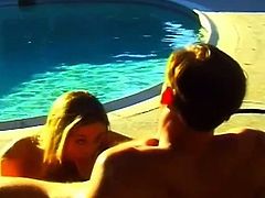 See a sensual blonde teen slut sucking her man's cock by the poolside. Then she's ready to spread her legs and get her pussy munched and banged deep and hard into heaven.