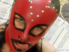 Hot slut Nikky Rider wearing a mask is having fun with two studs outdoors. She sucks their pricks and then gets fucked doggy style and double penetrated.