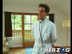 See the hot brunette belle Heidi devouring her doctor's cock in this hot vintage blowjob vid.