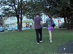 Watch the alluring brunette teen belle Michaela getting picked up in the park before her man bangs her mouth and munches her sweet clam. Then it's time to make that cooch of hers explode of orgasmic pleasure!