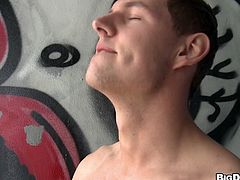 These two gay guys can't contain themselves so they strip down and get nasty in the alley behind the bar. They look to see if anyone is watching then get to work. Greg gets on his knees and tugs on his man's cock and sucks it until he explodes.