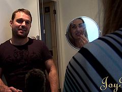 Tanya Tate makes a trip to go see her boyfriend at his house. She unbuttons his jeans and reaches her hand down into his pants. She grabs his crotch and his erection starts to poke through his underwear. She pulls his dick out and gives him a blowjob.