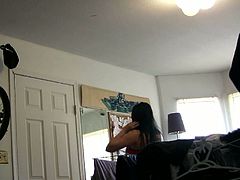This is homemade video made by horny guy that is filming his girl while she is getting ready to go out. When she is done with her make-up she messed up all over by giving her man hot blowjob.