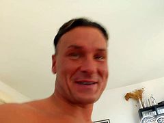These four guys share Lulu, a cock sucking brunette for Christmas. They make her deepthroat their cocks and cum all over her face.