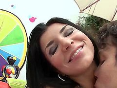 Man with monster dong undresses this seductive sexual chick Romi Rain and starts licking her pussy. The diva is giving nice fellatio and cool titjob to him after that.