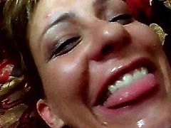 Well, this short and blond haired housewife in black stockings is surely mad about masturbation. She rubs her wet mature pussy on the couch and then begs to jizz cum all over the face.