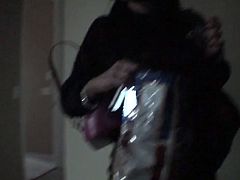 Filthy brunette prostitute lies in front of a horny dude on her belly while giving his strain dick a handjob and blowjob in sultry sex video by Pornstar.