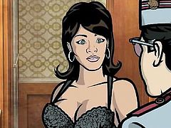 Sterling Archer and Lana Kane are two super spies who have very intense sexual chemistry. Cyril has come to make up with his ex Lana, but when he opens the door he sees Lana and Archer have been fucking. The sexy black babe is wearing black lingerie and she sucks Archer's stiff cock until it's wet.