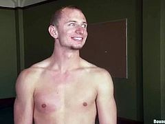 This dude gets in trouble. He gets undressed and tied up by group of gays in a restroom. So, he sucks their dicks and gets ass fucked. Seems like he really enjoys.