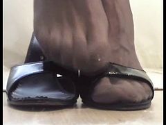P 3-4 - FOOT FETISH: My Feet in Stockings with open Mules