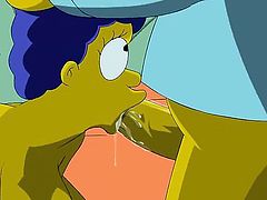 Homer has had a hard day at the nuclear power plant and when he comes home to Evergreen Terrace all he wants to do is fuck his hot wife Marge. Bart is being distracted by Jimbo so there's no one to interrupt them. Homer enters the bedroom which looks like a island paradise and Marge gives him head.