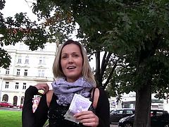When you find such a blonde beauty on the streets that deserves to be paid you just go for it! Czech beauty Blanka takes my offer as I give her some serious cash for her body. She's a greedy bitch that accepts to get naked and more for cash. I'm not paying her for love, I'm doing it for something better!
