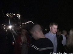 Kinky brunette gets tipsy at the college party and takes a skinny pale dude to the bathroom. Slutty girlie with nice rounded ass kneels down and sucks his dick passionately for sperm right away.