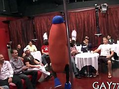 gay sausage gets his dick sucked at a big party