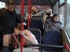 This sexy brunette is not shy and she can receive cock where ever she wants, this fucker is ready to destroy her cunt in that public bus.