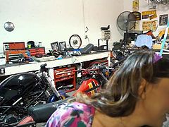 Big engines and big cocks, that's what Serena loves! She undresses in my motorcycle workshop. As she takes off her sexy short jeans I get instantly horny at the sight of her round, perfect booty. My cock gets rock solid but that was exactly what she wanted to happen. Yeah, she's sucking me now!