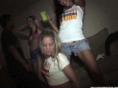 Skanky girl with skinny body and long hair is having much fun at the college party. Later in the video she gives awesome blowjob.