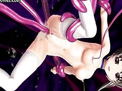 Teen animated drilled by tentacles