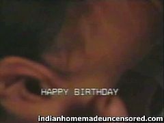 She is ready to celebrate her birthday with her boyfriend and sucks his cock in this homemade amateur video!