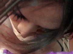 Brunette ladyboy gives an exciting pov blowjob