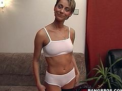 Slim blonde milf Katerina wearing stockings is having fun with some guy indoors. They bang in all known positions and then Katerina milks the dick dry into her mouth.
