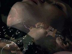 Linda is a redheaded teen with a perfect, slender body. She is tied up and pleasured with a big vibrator. Then, her master unloads his erect penis in her mouth.