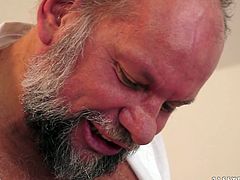 Whorish brunette MILF gets her muf dived by insatiable grey-haired daddy before she pleases him with a thorough blowjob. Later she tops him for a ride reverse.