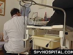 Check out this horny gynecologist having fun in his room with a young girl in white stockings. He examined her tight pussy to make sure that she is ready to fuck!
