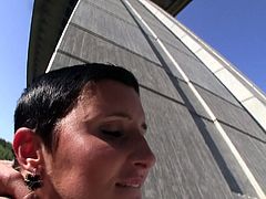 Stunning brunette MILF is getting screwed hard outdoor