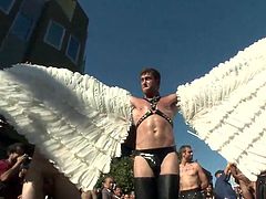 On the stage is a gay angel, but in the backstage he's a lustful devil. Watch some hot gay action in public and even wilder one, when nobody's looking. These hot boys like it rough and the one, that's on his knees, burns with desire for more cock in his mouth. Curious what else will happen?