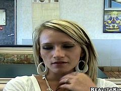 Slim blonde chick Starr gives a blowjob to her man and lets him finger her snatch. Then she takes his prick into her juicy pink slit and they have sex in missionary and cowgirl positions.