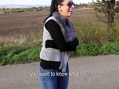 Voracious dude notices a cuddly brunette prostitute on the roadside. He pulls over to pick her up but beforehand urges her to flash her oversized jugs outdoors in steamy sex video by Mofos Network.