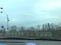 Black haired amateur Natali Blue with french manicure and hot body in tight jeans drives car on a lazy afternoon and gives head to her lover while he films everything in pov.