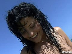 Luscious women with gorgeous bodies are bathing at the ocean shore. They caress one another sensually. Enjoy watching these sizzling women in arousing lesbian threesome porn video presented by Private studio.