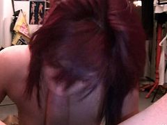Fugly brunette doxy stands on her knees in front of her client giving a skillful deepthroat to his oversized penis until she stands in doggy pose for a fuck from behind in peppering pov sex video by Euro Babe Facials.
