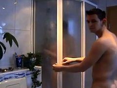 Amateur brunette babe fuck in shower