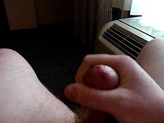 Small cock jerking in front of window