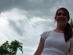 Lustful red head is ready to give steamy eager blowjob right here and right now. She pleases meaty pole of one randy dude and later rides him like sex insane.