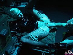 Slutty blonde wench spreads her legs wide apart. She also stretches her butt cheeks serving her butt hole. The guy licks her pussy and fingers her ass actively.