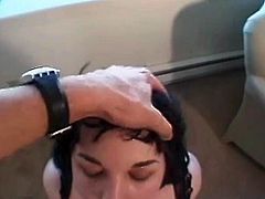 Big tit brunette admits what a filthy blowjob slut she is! Watch her sucking on his big cock like a nympho for a nice facial cumhsot!