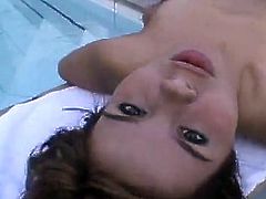 Charming cutie Bianka is having fun with some guy on the poolside. She sucks and rubs his dick and then they have sex in missionary position.