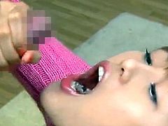 Slutty asian teens are eager to swallow as they are sharing cock in group action
