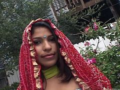 Well well, what do we have here! It's a pretty Indian wife, that looks like her husband is not satisfying her enough! Her name is Priya and it's her lucky day, because she's about to get a white cock. Priya kneels and sucks this dude, before they go in the house, for some real action!