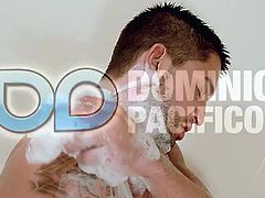 Every guy gets horny and jerks off in the shower, and Dominic is no exception. He's prepared for this solo jerk off too, taking a fleshjack into the shower with him and working up his thick dick ready to plunge into it! He fucks the toy with his engorged meat and pulls out just in time to jerk out his cum!