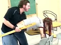 They are on the college and this horny stud is so horny while he spanks that sluts rounded ass, she is out of her mind because of that.