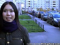 Check out super hot asian girl picked up on the streets of Russia. She is ready to suck his big black meat and take it up her tiny pussy for some cash!