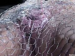 This busty babe Trina Michaels is so fucking hungry for pain. Her master takes her out of the cage and then traps her in the iron net, tighter and tighter.